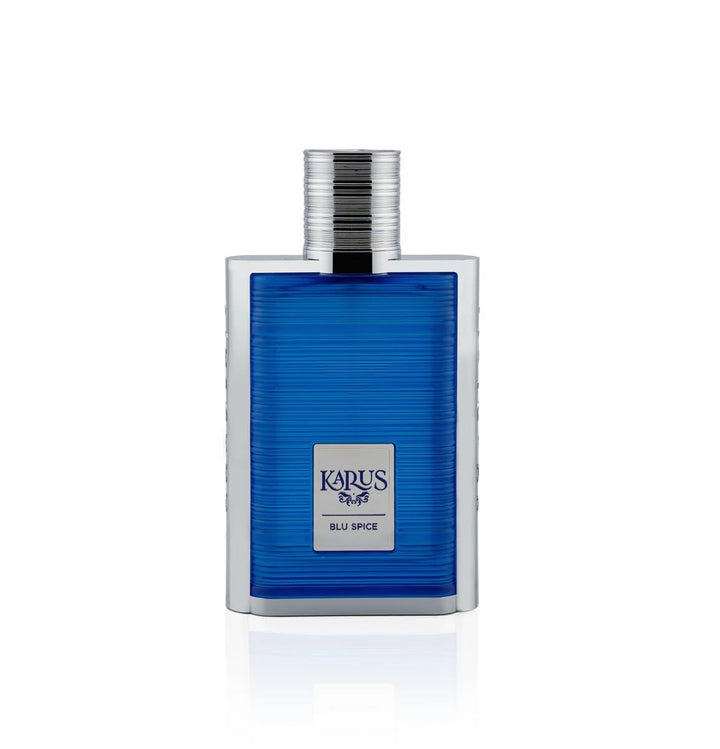 Khadlaj Karus Blu Spice – Spicy, Aromatic, Woody, Amber – Eau de Parfum Spray Long-Lasting Fragrance for Unisex, 3.4 Ounce / 100ml