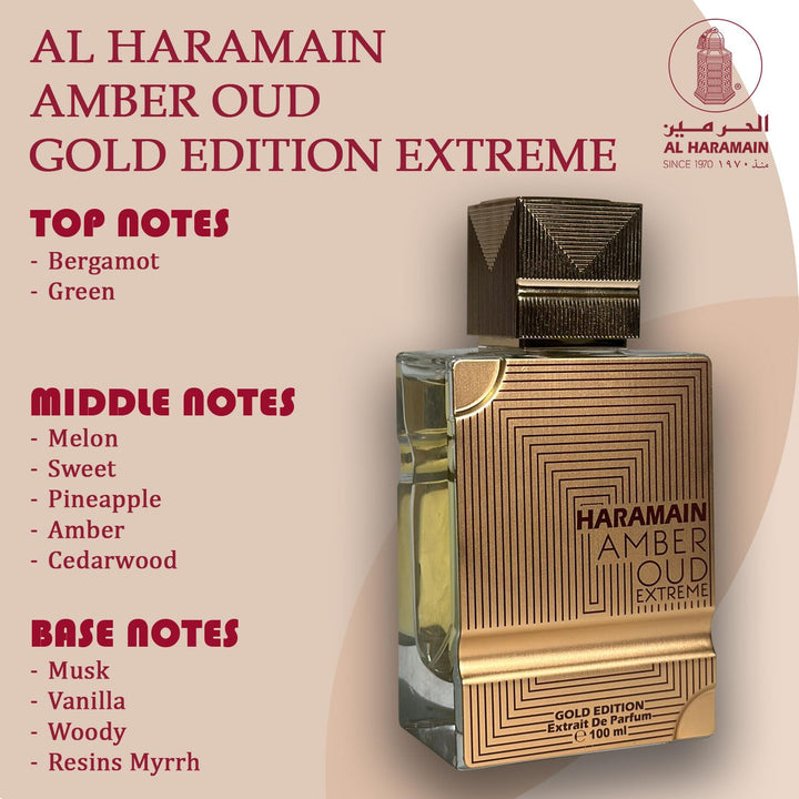 Al Haramain Amber Oud Gold Edition Extreme Eau De Parfum Spray 100ml (3.4 oz) - Long-Lasting & Refreshing Pure Perfume for Women & Men, Unisex Arabian Fragrance.