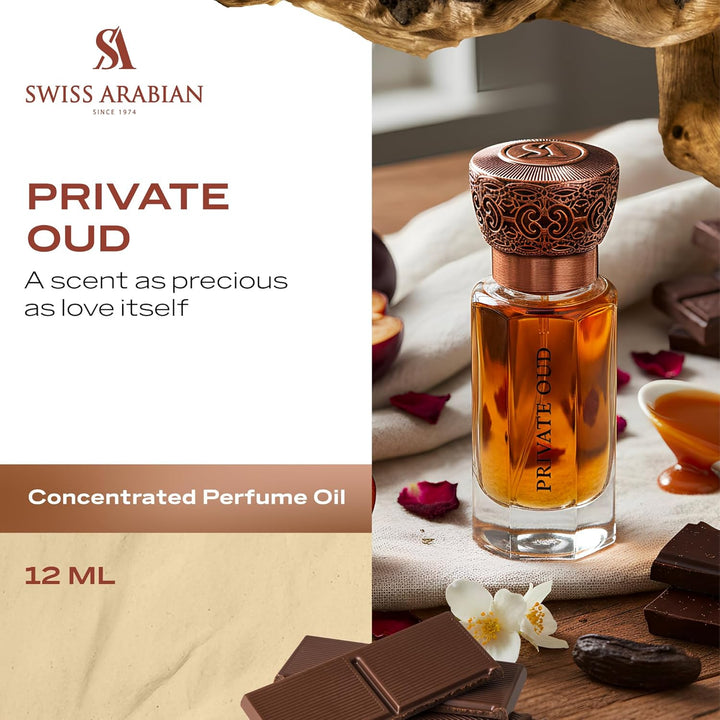 Swiss Arabian Private Oud - Luxury Products From Dubai - Long Lasting, Addictive Personal Perfume Oil Fragrance - A Seductive Signature Aroma - 0.4 Oz