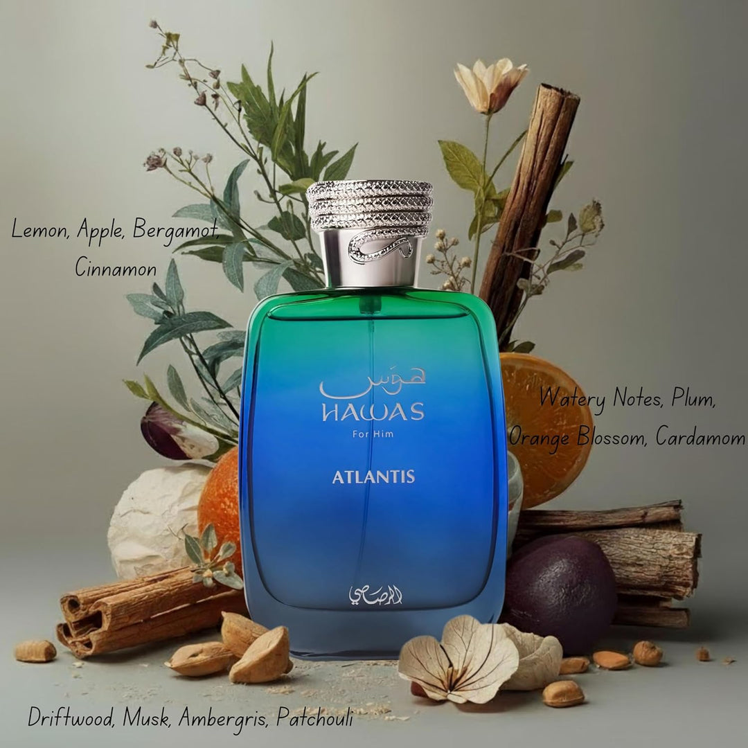 RASASI Hawas Atlantis Eau de Parfum for Men, 100ml (3.4 oz) Fresh & Modern Scent Spray